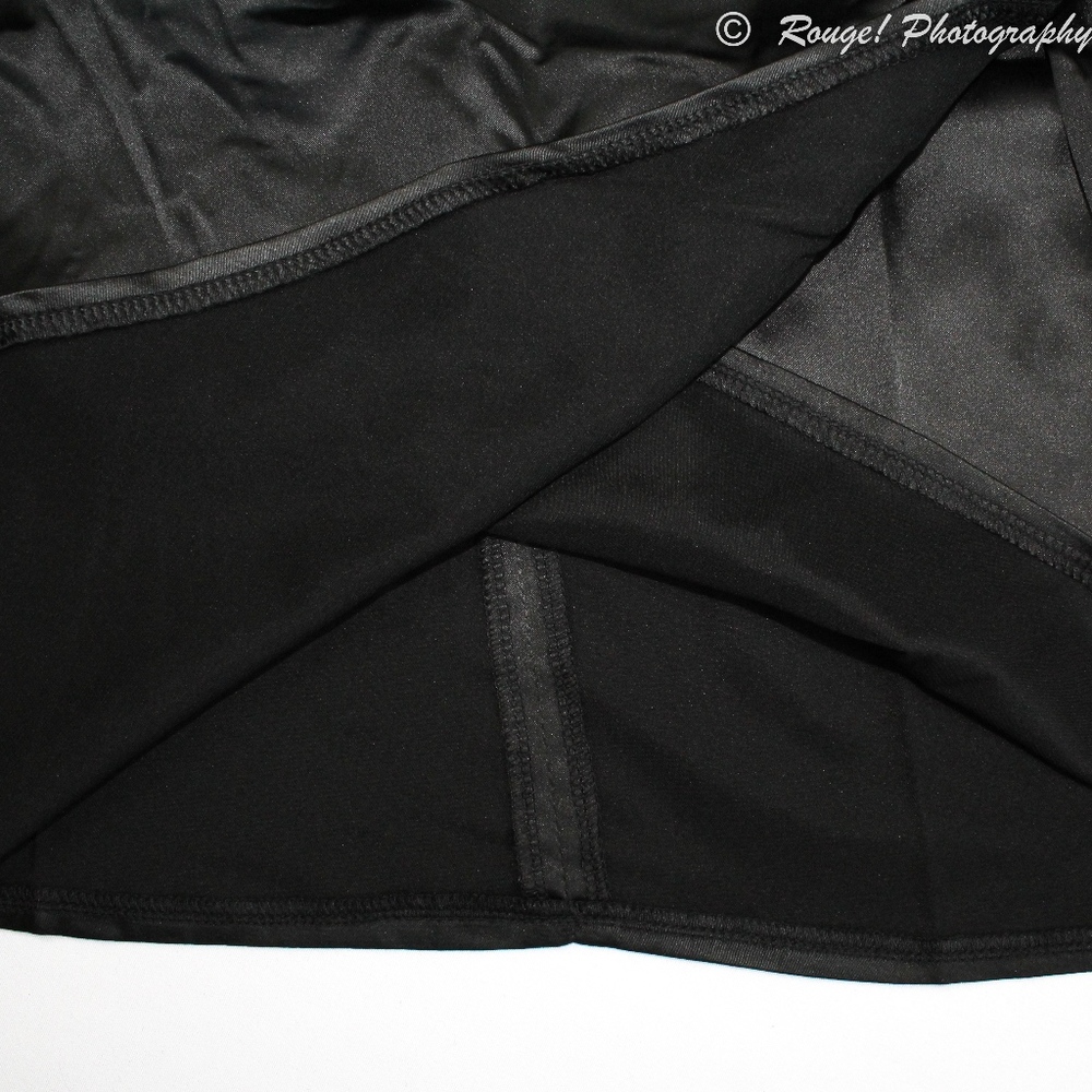 Black Satin Wrap Rhinestone Ruched Bodycon Dress - Picture 7 of 9